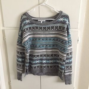 Victoria's Secret Gray & Teal Fair Isle Crewneck Sweater